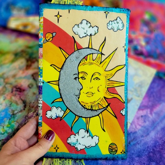Handmade Other - Journal Moon Star Handmade Hand Dyed Rainbow Pages Star Sketchbook